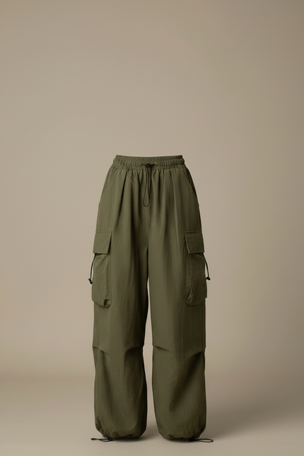 Pantalon Parachute Kaki Cargo Ample Fluide Femme - Polyester - vue 3
