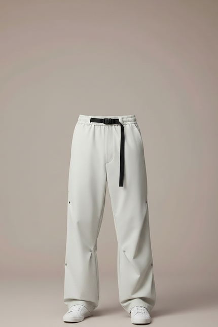 Pantalon Parachute Blanc Cassé Ample Décontracté Ceinture Homme - Polyester - vue 3