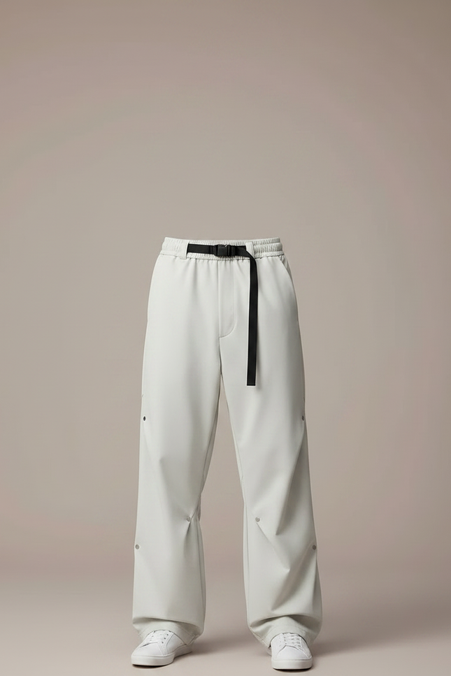 Pantalon Parachute Blanc Cassé Ample Décontracté Ceinture Homme - Polyester - vue 3