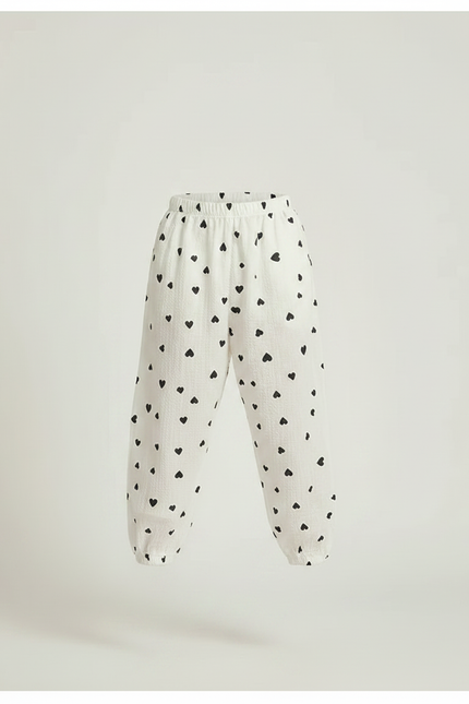 Pantalon Parachute Blanc Cœurs Ample Coton Enfant - vue 3