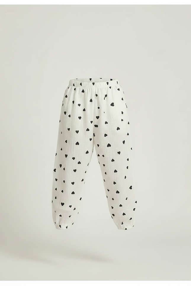 Pantalon Parachute Blanc Cœurs Ample Coton Enfant - vue 3