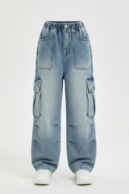 Pantalon Parachute Jean Ample Cargo Fille Décontracté - Bleu - vue 3