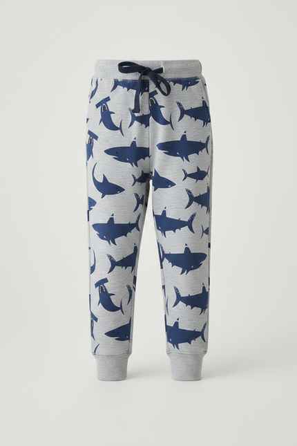 Pantalon Parachute Gris Imprimé Requins Coton Enfant - Molleton - vue 3