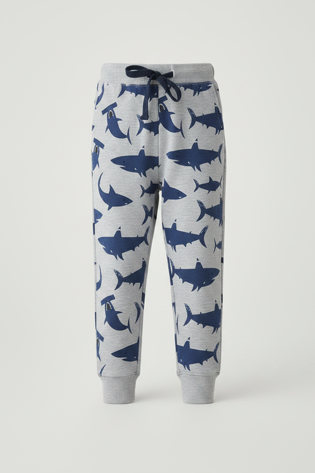 Pantalon Parachute Gris Imprimé Requins Coton Enfant - Molleton - vue 3