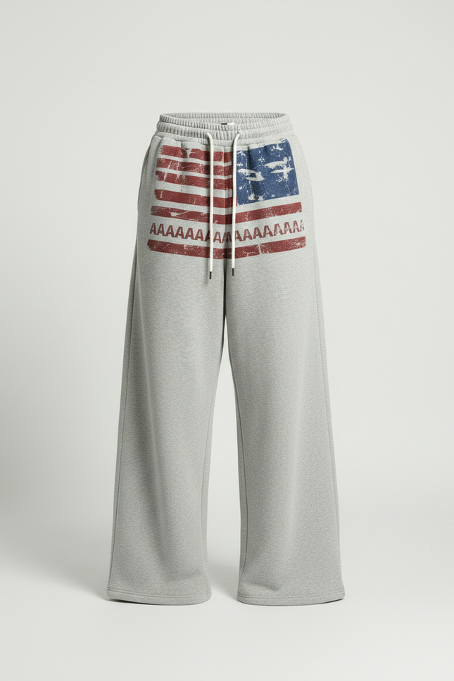 Pantalon Parachute Gris Ample Drapeau Américain Molleton - vue 3