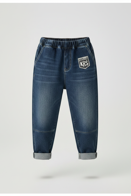 Pantalon Parachute Jean Ample Enfant Décontracté Patch - Bleu - vue 3