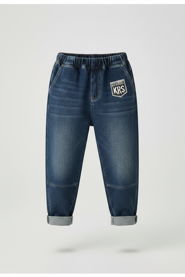 Pantalon Parachute Jean Ample Enfant Décontracté Patch - Bleu - vue 3