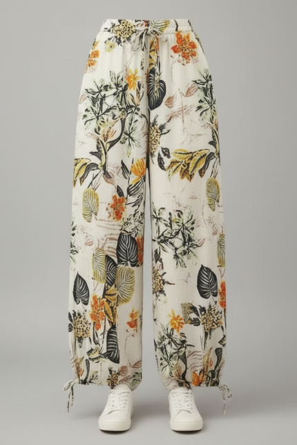 Pantalon Parachute Floral Imprimé Bohème Fluide Femme - Lin - vue 3