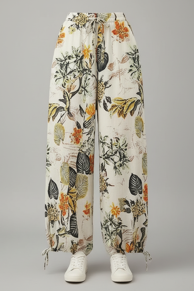 Pantalon Parachute Floral Imprimé Bohème Fluide Femme - Lin - vue 3