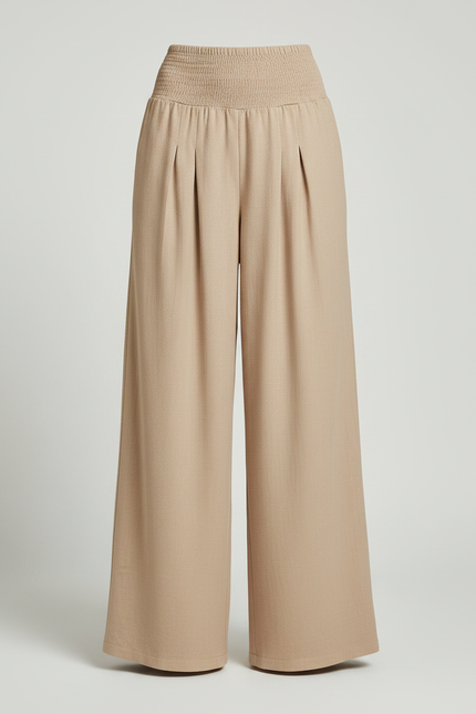 Pantalon Parachute Beige Ample Plissé Smocké Femme - Viscose - vue 3