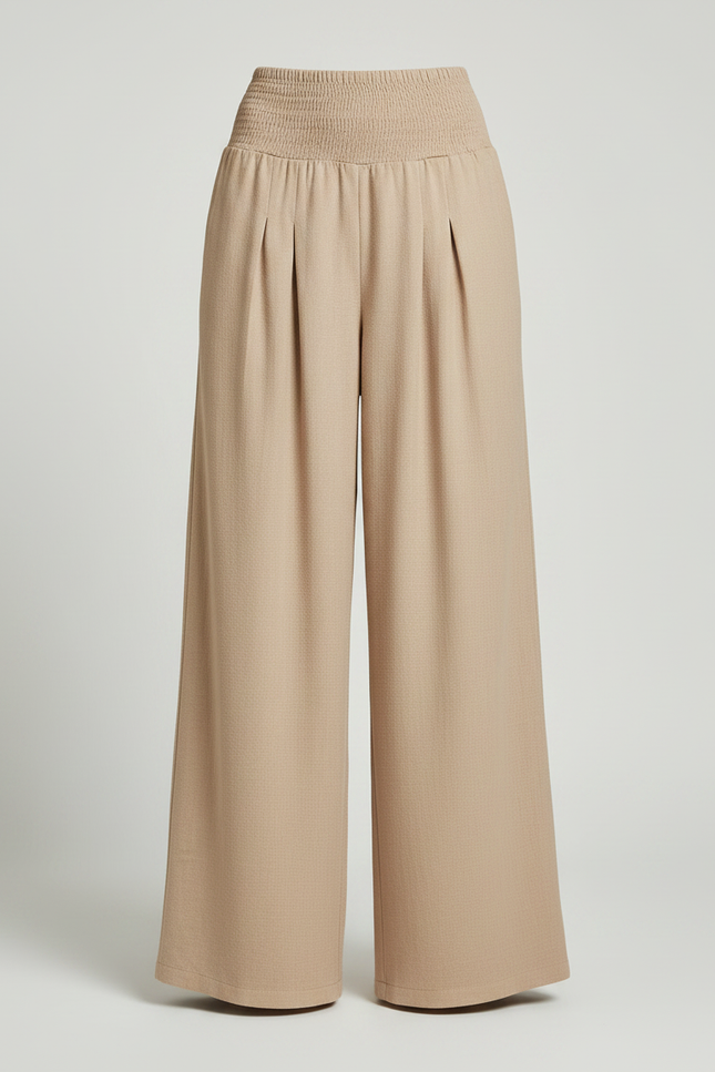 Pantalon Parachute Beige Ample Plissé Smocké Femme - Viscose - vue 3