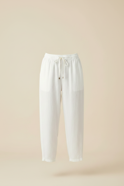 Pantalon Parachute Blanc Lin Fluide Ample Décontracté - vue 3