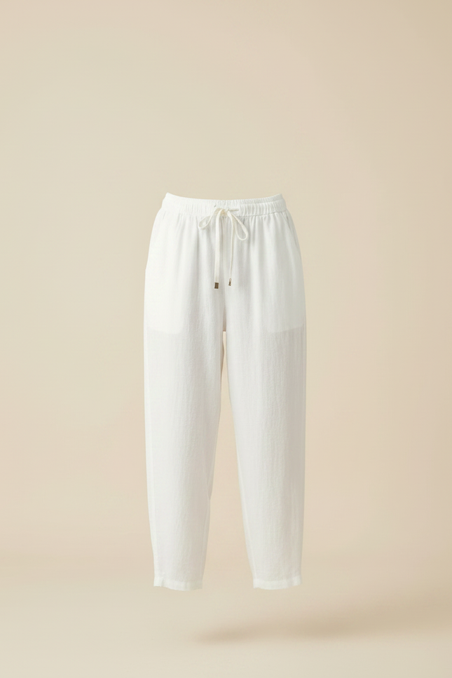Pantalon Parachute Blanc Lin Fluide Ample Décontracté - vue 3