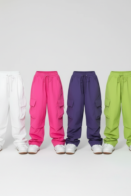 Pantalon Parachute Ample Cargo Streetwear Enfant Fille - Rose Polyester - vue 3