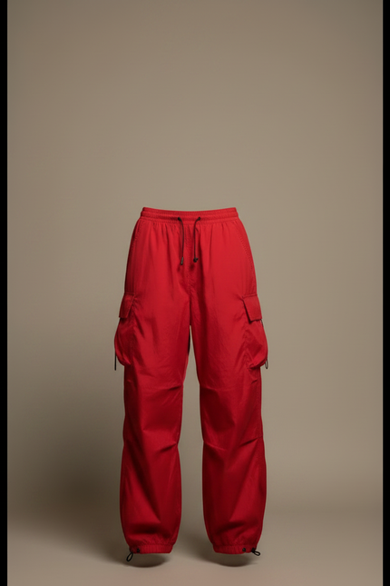 Pantalon Parachute Rouge Cargo Ample Femme - Polyester - vue 3