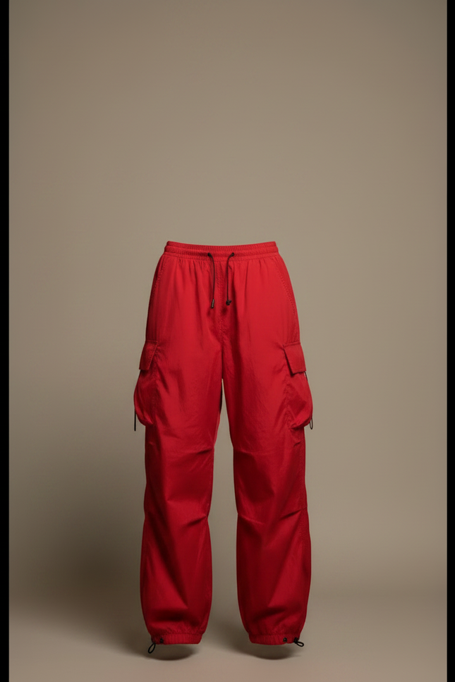 Pantalon Parachute Rouge Cargo Ample Femme - Polyester - vue 3