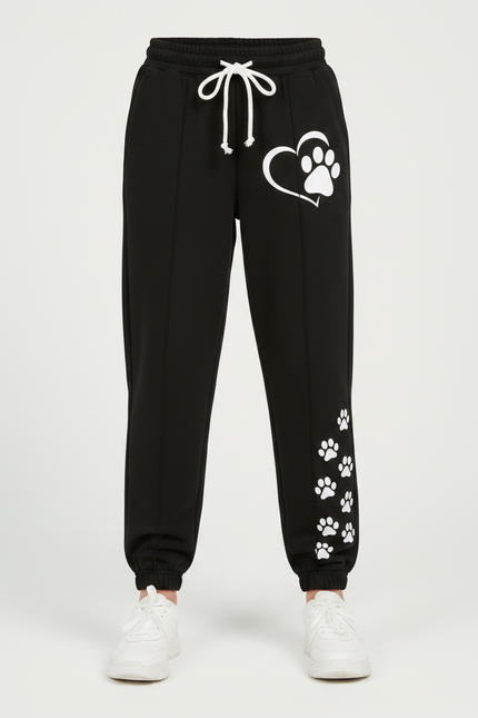 Pantalon Parachute Noir Ample Imprimé Pattes Coton - Molleton - vue 3