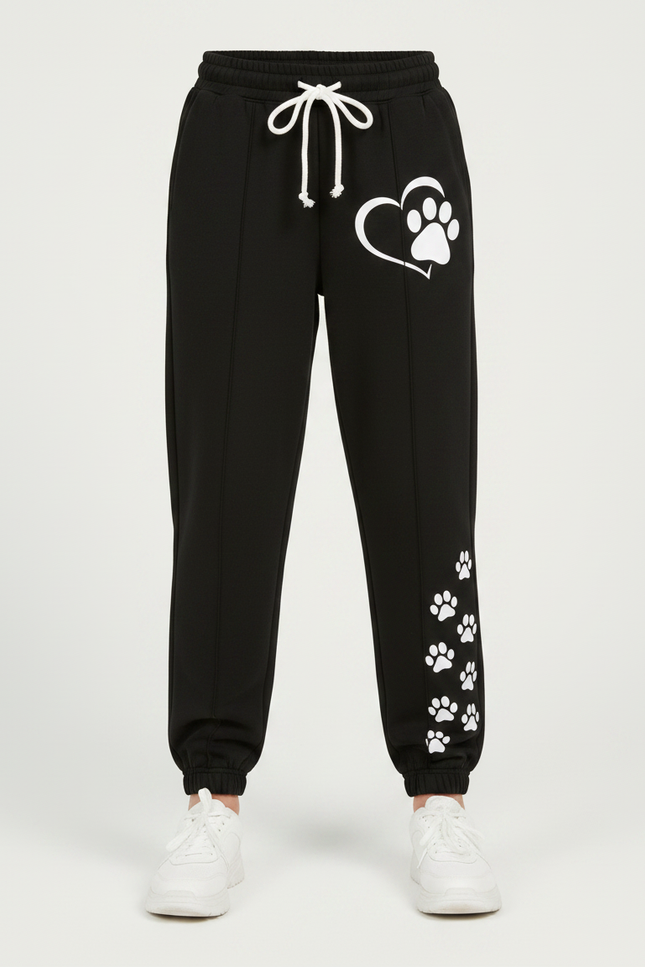 Pantalon Parachute Noir Ample Imprimé Pattes Coton - Molleton - vue 3