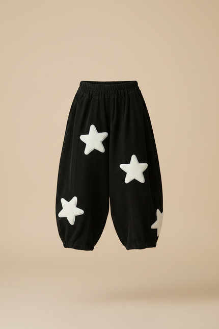 Pantalon Parachute Noir Ample Étoiles Hiver Enfant - Cordé - vue 3