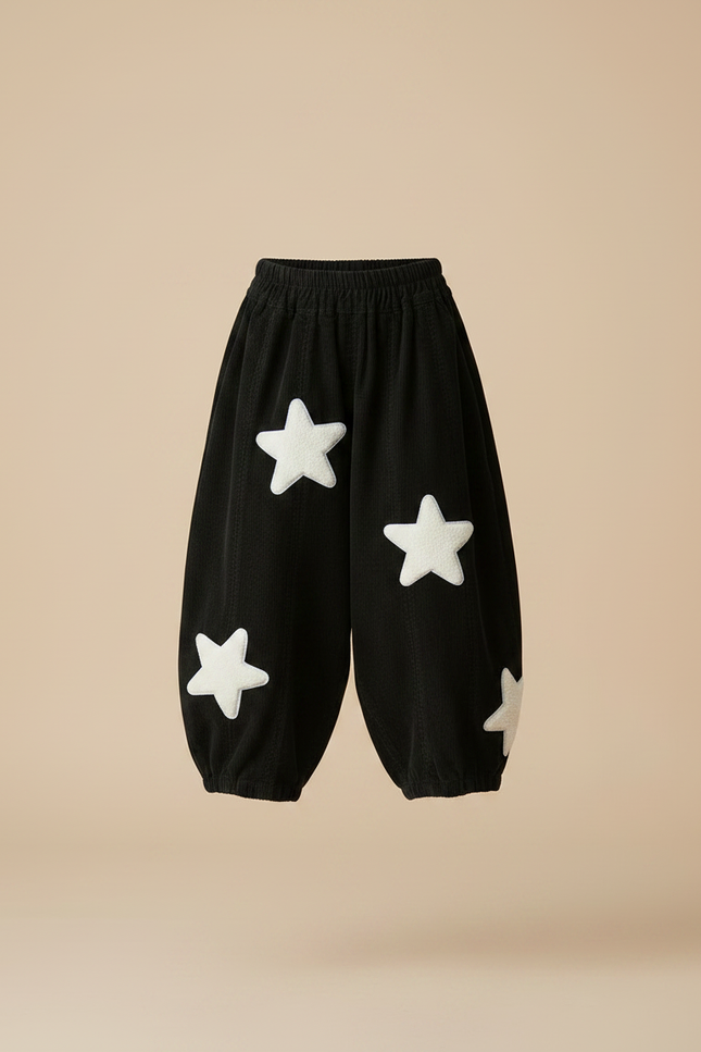 Pantalon Parachute Noir Ample Étoiles Hiver Enfant - Cordé - vue 3