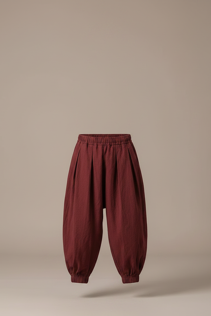 Pantalon Parachute Bordeaux Ample Décontracté Enfant Coton - vue 3