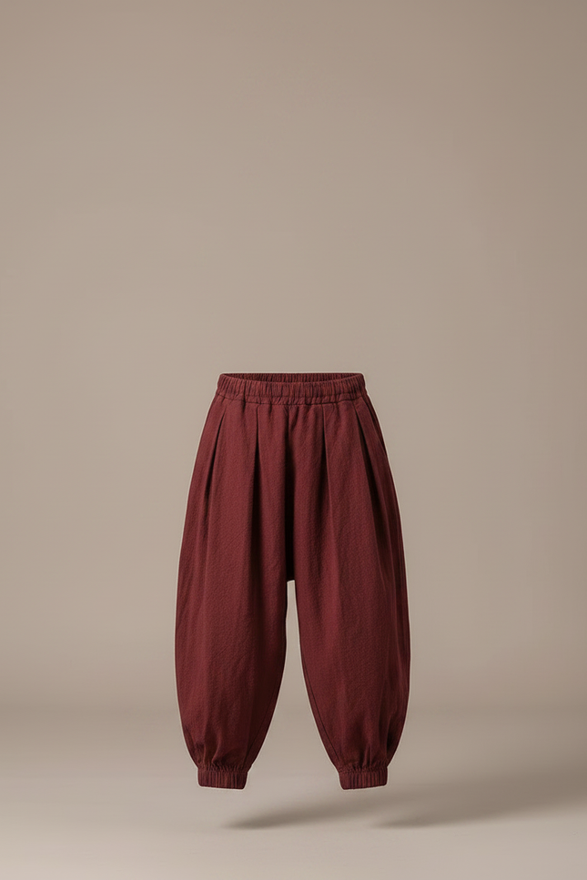 Pantalon Parachute Bordeaux Ample Décontracté Enfant Coton - vue 3