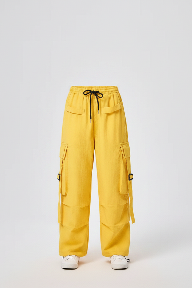 Pantalon Parachute Jaune Cargo Ample Enfant - Toile - vue 3