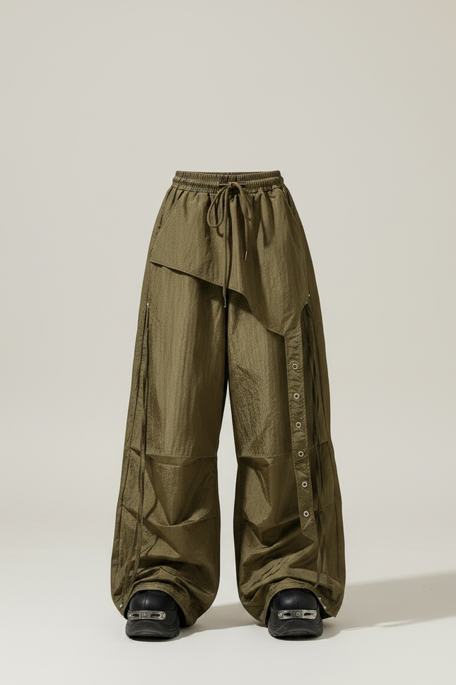 Pantalon Parachute Kaki Ample Boutons Streetwear Fille - Polyester - vue 3