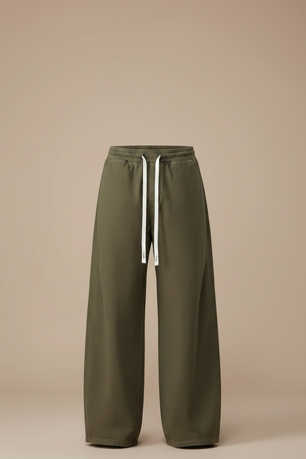 Pantalon Parachute Vert Ample Coton Décontracté Cordon Homme - Kaki - vue 3