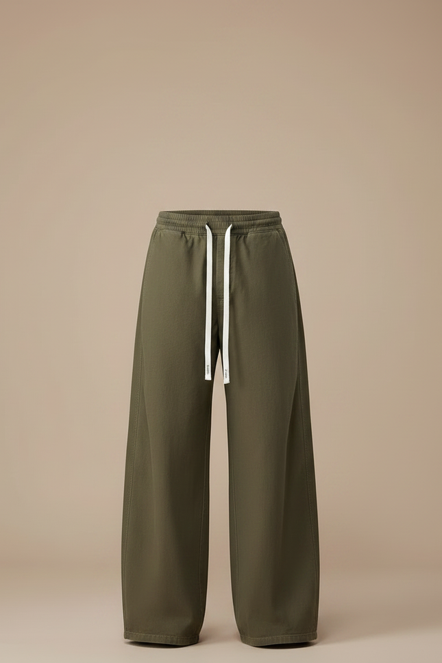 Pantalon Parachute Vert Ample Coton Décontracté Cordon Homme - Kaki - vue 3