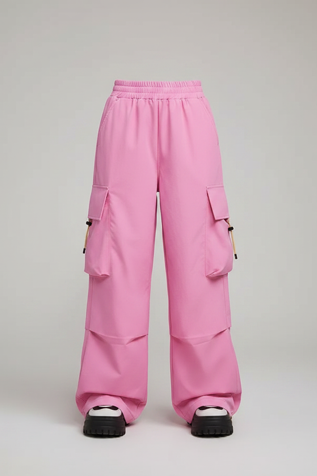 Pantalon Parachute Rose Cargo Ample Fille Décontracté - Polyester - vue 3