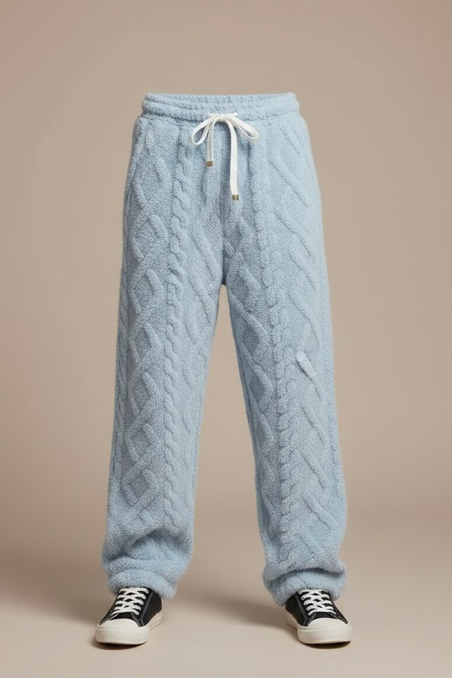 Pantalon Parachute Bleu Ciel Tricoté Ample Garçon Confortable - Maille - vue 3