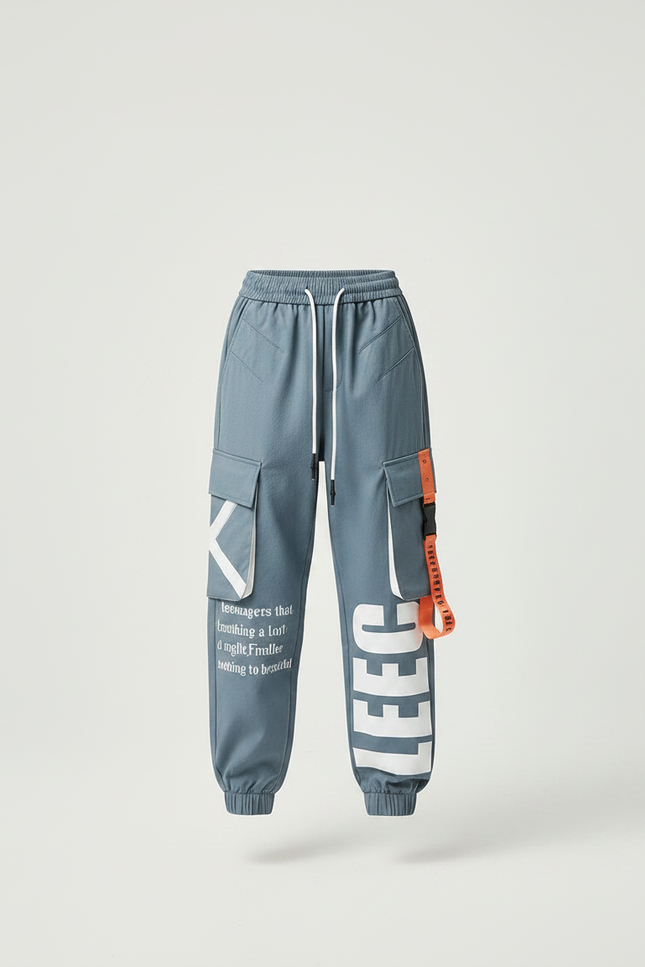 Pantalon Parachute Cargo Bleu Imprimé Ample Décontracté - Toile - vue 3