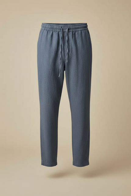 Pantalon Parachute Bleu Coton Lin Ample Homme Décontracté - vue 3