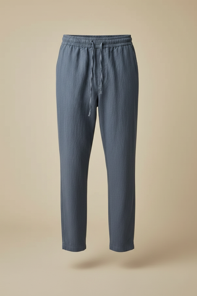 Pantalon Parachute Bleu Coton Lin Ample Homme Décontracté - vue 3