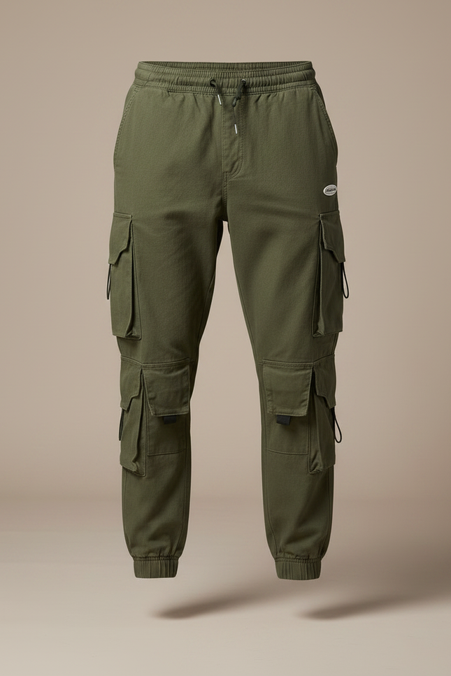 Pantalon Parachute Kaki Coton Cargo Ample Homme - vue 3