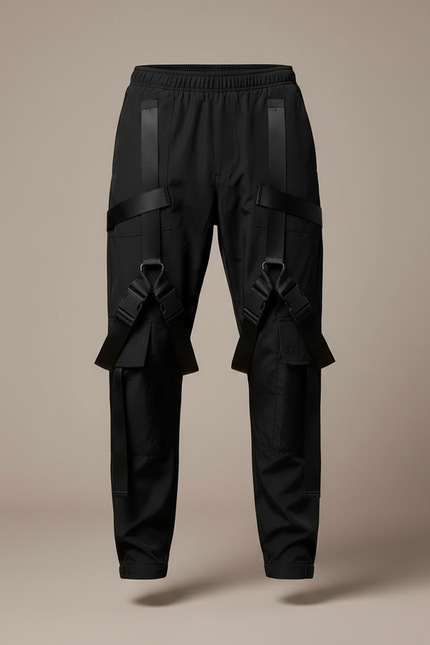 Pantalon Parachute Noir Cargo Tactique Rubans Homme - Polyester - vue 3