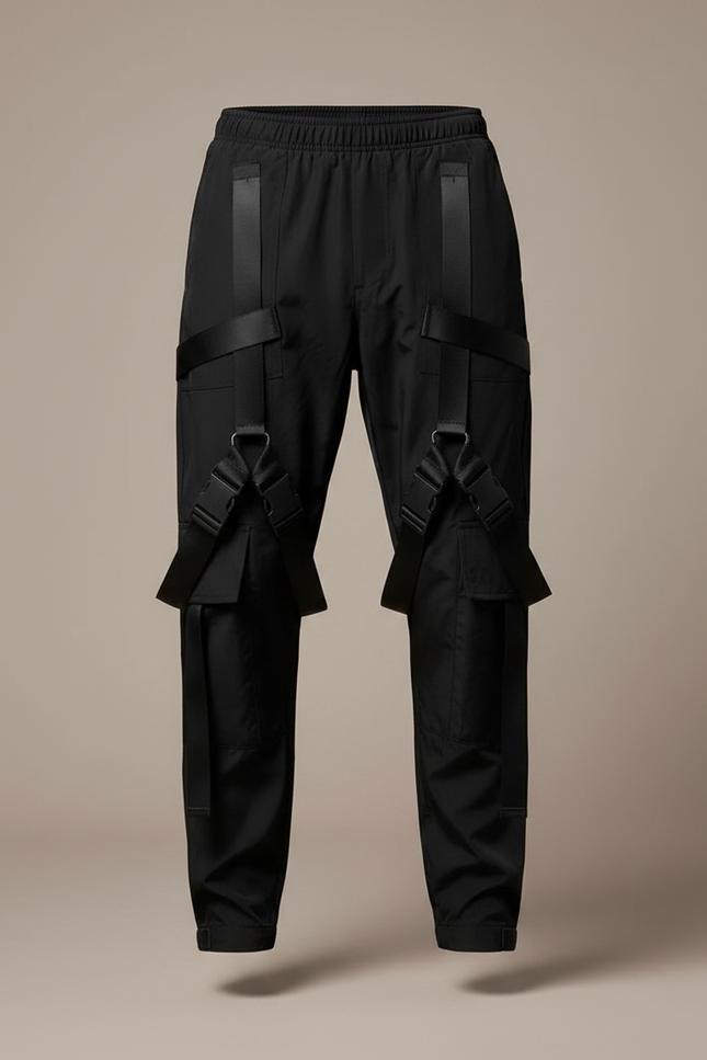 Pantalon Parachute Noir Cargo Tactique Rubans Homme - Polyester - vue 3