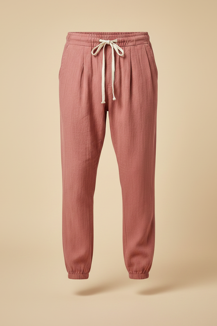 Pantalon Parachute Rose Chiné Ample Cordon Homme - Lin - vue 3