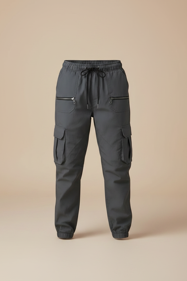 Pantalon Parachute Gris Cargo Cordon Ample Garçon - Gabardine - vue 3