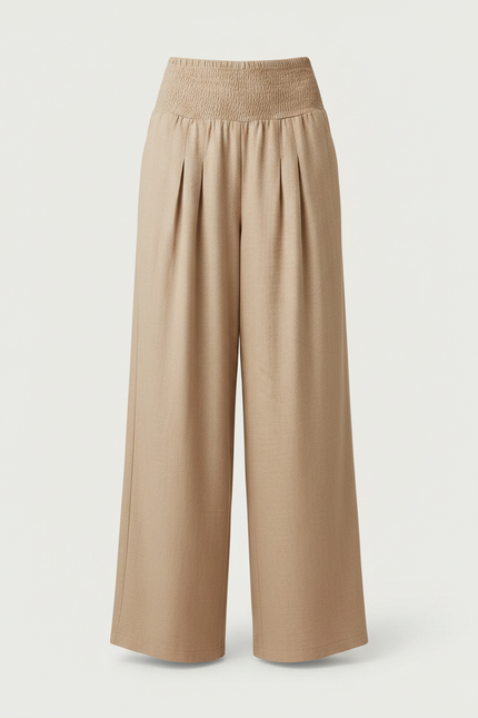 Pantalon Parachute Beige Ample Fluide Taille Haute Femme - Lin - vue 3