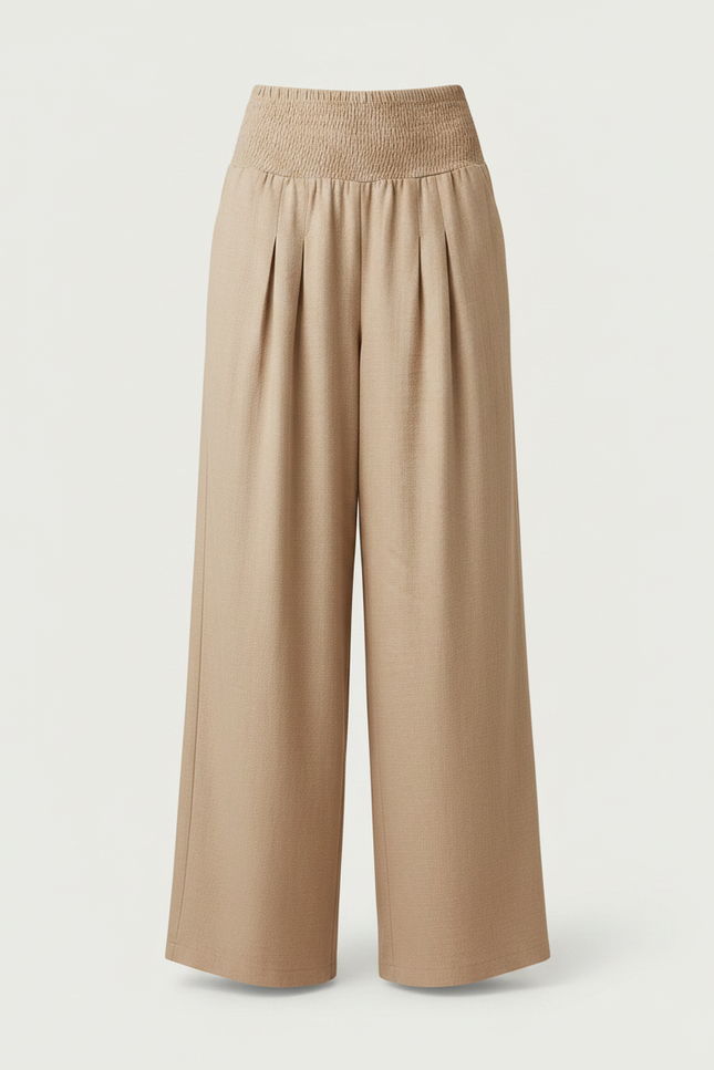 Pantalon Parachute Beige Ample Fluide Taille Haute Femme - Lin - vue 3