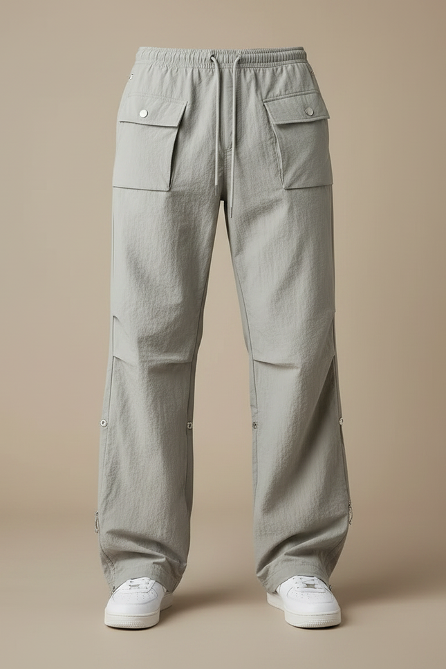 Pantalon Parachute Gris Ample Décontracté Cargo Homme - Polyester - vue 3