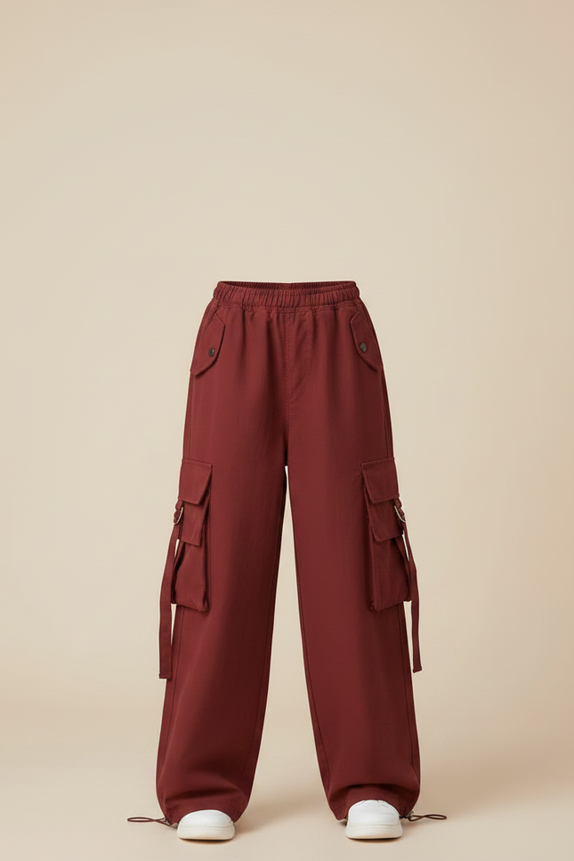 Pantalon Parachute Bordeaux Ample Cargo Fille - Gabardine - vue 3