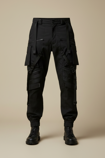 Pantalon Parachute Noir Tactique Cargo Homme Jogger - Polyester - vue 3