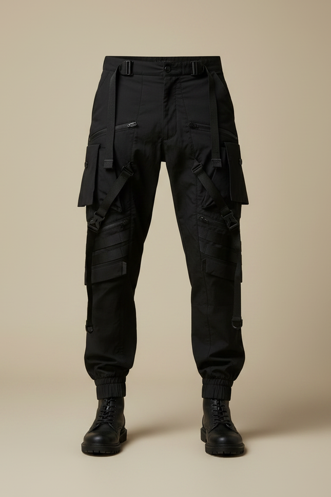 Pantalon Parachute Noir Tactique Cargo Homme Jogger - Polyester - vue 3