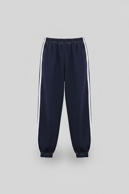 Pantalon Parachute Enfant Bleu Marine Rayures Blanches - Molleton - vue 3