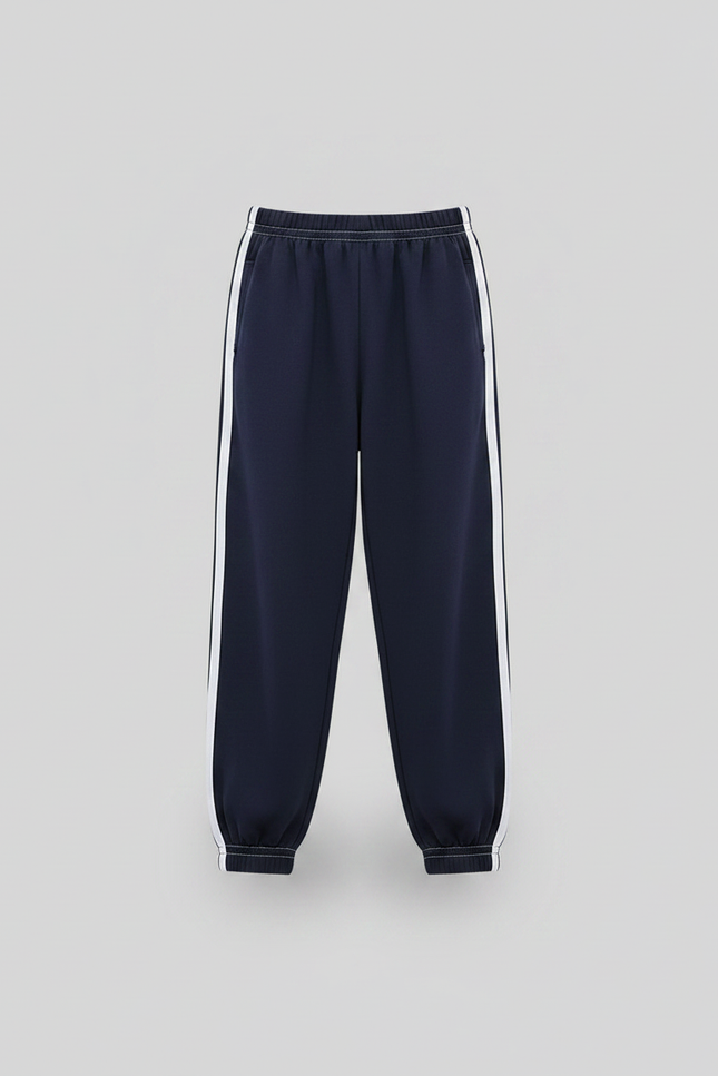 Pantalon Parachute Enfant Bleu Marine Rayures Blanches - Molleton - vue 3