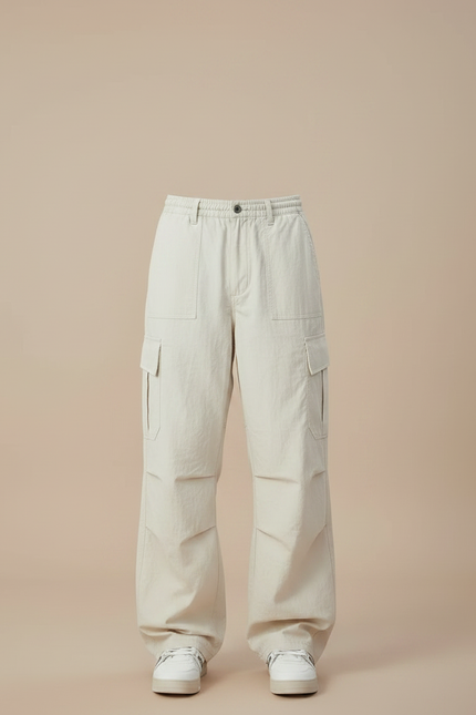 Pantalon Parachute Blanc Homme - Beige Polyester - vue 3