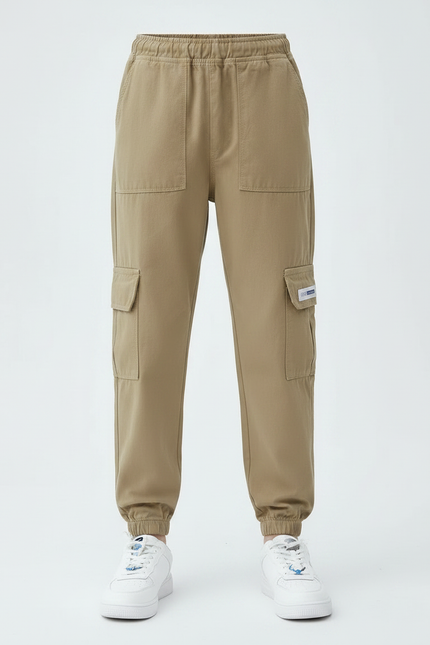Pantalon Parachute Kaki Cargo Ample Coton Garçon - vue 3